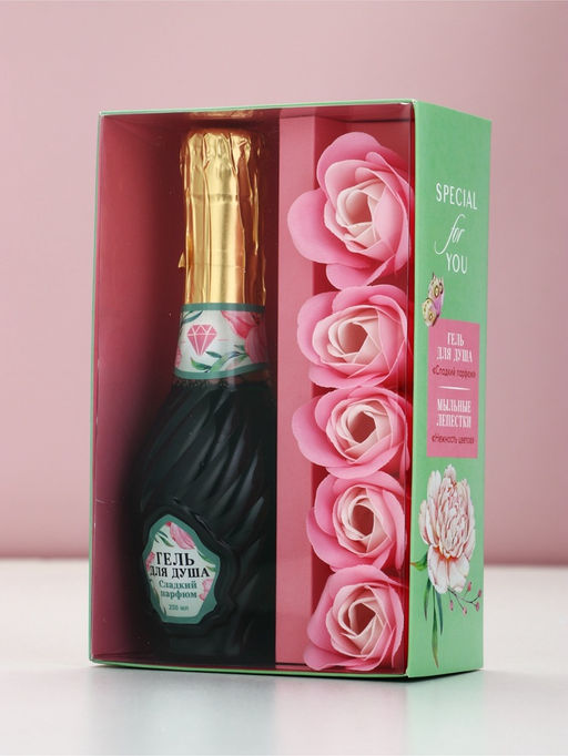 Подарочный набор «Самой нежной», гель для душа мондоро и мыльные цветы, Чистое Счастье