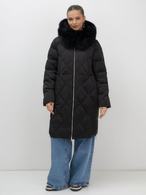 Пальто зимнее утепленное с мехом и капюшоном тренд черного цвета 7753Ch - Visdeer фото 3
