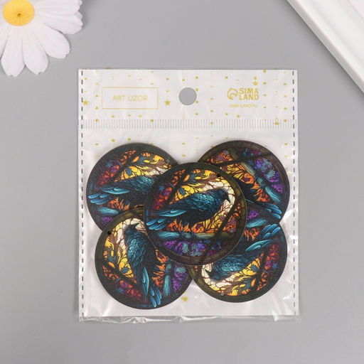 Цена за 5 шт. Декор для творчества дерево Ворон. Витраж, 4.64.60.3 см - Арт узор фото 4