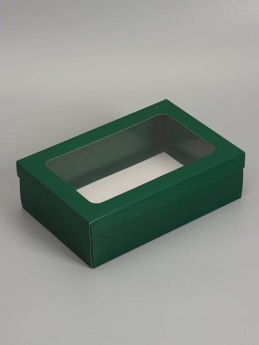Цена за 5 шт. Коробка складная, крышка-дно «Армейский зелёный», с окном, 30×20×9 см