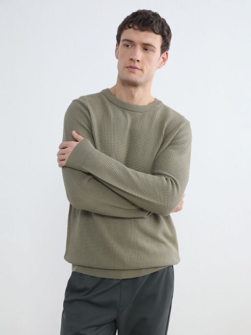 Regular Fit Petek Dokulu Erkek Triko Kazak