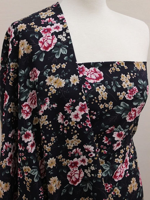 Штапель Цветочный фокстрот цв.чернильно-черный, ш.1.44м, вискоза-100%, 90гр/м.кв - Купава фото 2