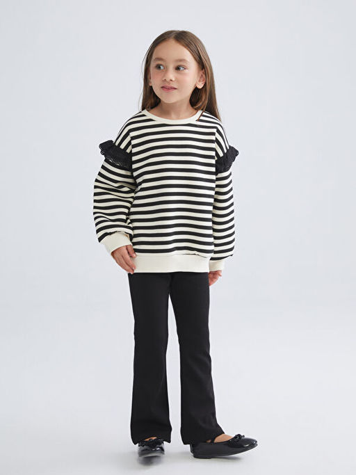 Bisiklet Yaka ?izgili K?z ?ocuk Sweatshirt