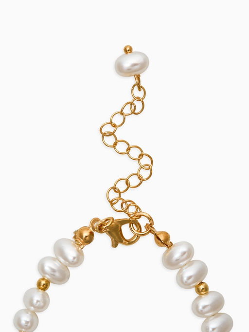 Браслет жемчуг «Рисинки с сердцем», белый в золоте