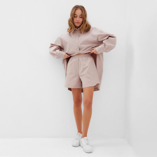 Костюм женский (рубашка, шорты) MINAKU: Oversize, серо-розовый, размер 44