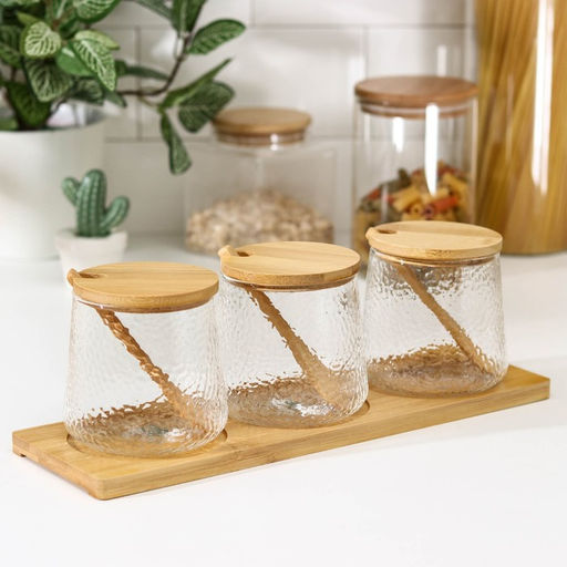 Банки для хранения сыпучих Троя, 480 мл, с ложками, стекло