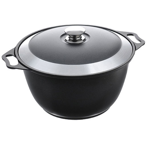 Кастрюля с антипригарным покрытием 8л, д40см "Традиция", h18,5см, литая, металлическая жаропрочная крышка с пластмассовой ручкой-кнопкой (Россия)