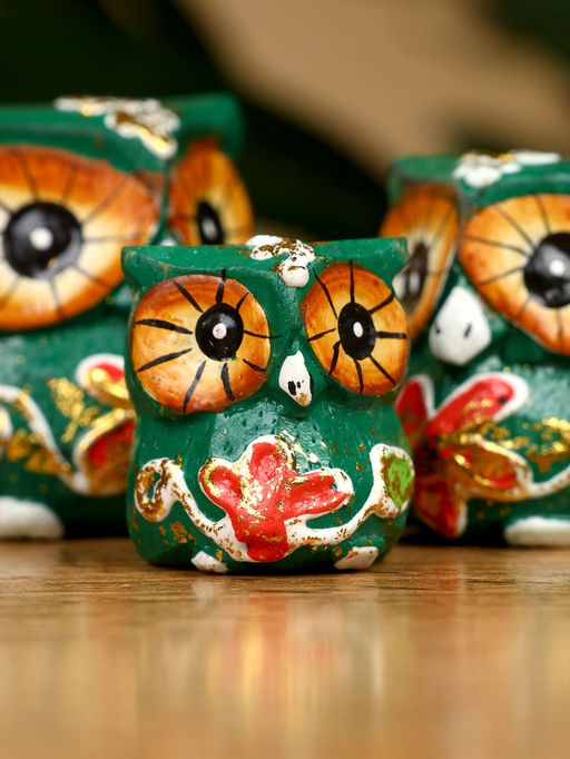 Набор сувенирный «Совята», h=4 см, h=3 см, h=2 см, дерево, зелёный