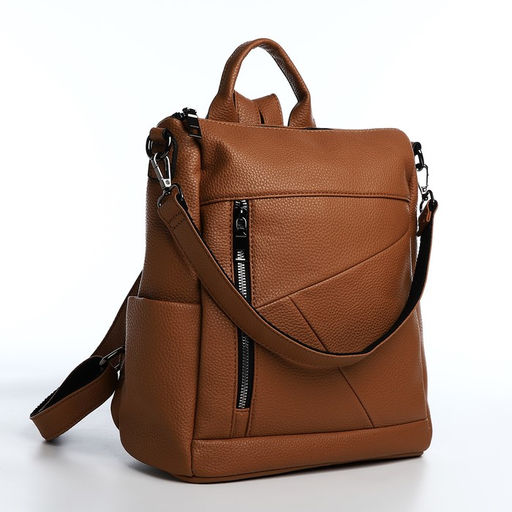 Рюкзак женский из искусственной кожи на молнии, 4 кармана, цвет коричневый - Simaland фото 3