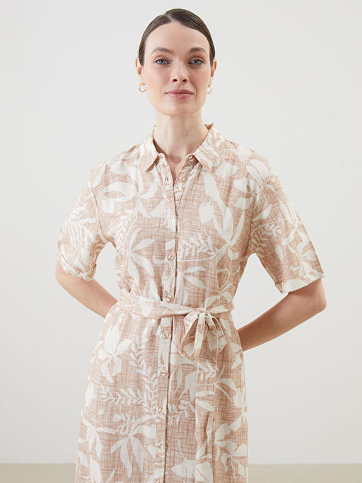 ?i?ekli Keten Kar???ml? Kad?n G?mlek Elbise