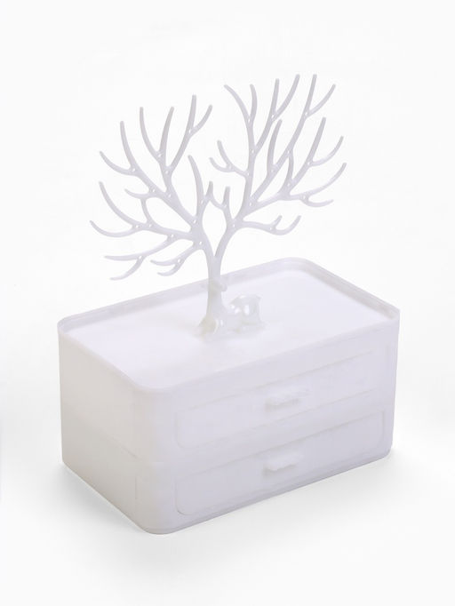 Шкатулка для украшений «Олень», 2 яруса, квадратная подставка,17×11×24.8 см, белая