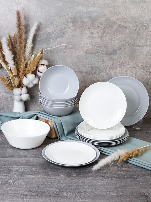 Столовый набор 19 предметов Бело-Серый цвет Дэй Смол GR-19 FLYGP857565 (уп 2) - Галеонтрейд фото 3