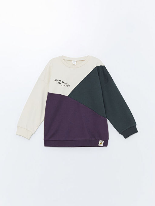 Bisiklet Yaka Bask?l? Erkek ?ocuk Sweatshirt