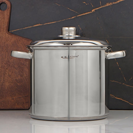 Кастрюля Катунь «Гретта», 7.3 л, d=22 см, с крышкой, капсульное дно, индукция, нержавеющая сталь, AISI - 201, хромированная