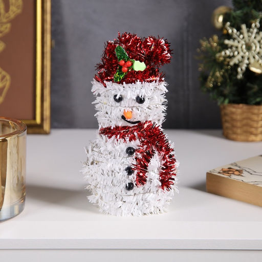 Светодиодная фигура из мишуры «Снеговик в красном» 16×9 см, 10 LED, батарейки AG10×3 (в комплекте), свечение тёплое белое