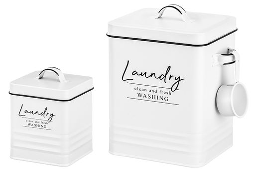 Набор контейнеров для хранения порошка и капсул 6 л + 1,5 л Laundry + ложка, металл белая - Elan gallery фото 4