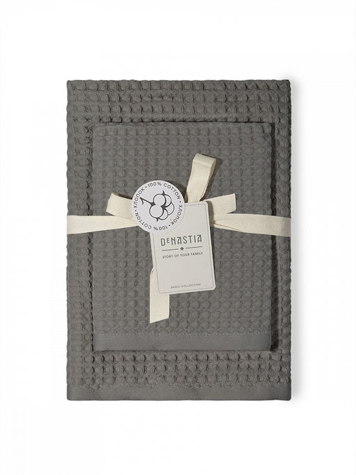 Набор полотенец вафельных 2шт 70x140, 50x90 темно-серый вафельное полотно