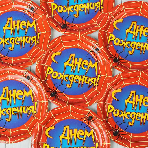 Тарелка бумажная С днём рождения, паутина, 18 см, набор 6 шт. - Страна карнавалия фото 3