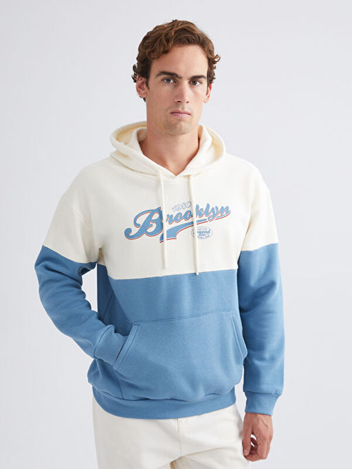 Uzun Kollu Bask?l? Erkek Hoodie