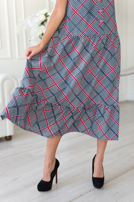 Платье женское из кулирки Кармелита серая клетка - Амадэль фото 2