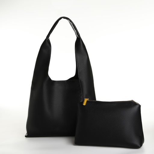 Сумка женская мешок 2 в 1, на кнопке, косметичка, цвет чёрный - Simaland фото 9