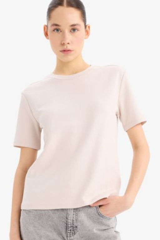 Regular Fit Bisiklet Yaka Basic Duz Kal?n Kumas K?sa Kollu Tisort