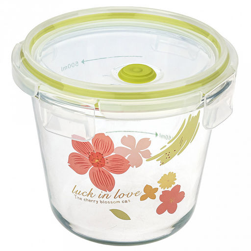 Лак ин лав (Luck in love) Контейнер стеклянный 700мл, д12,8см h10,6см, боросиликатное стекло, с деколью, с мерной шкалой, круглый, пластмассовая крышка с пароотводом, герметичная, с клипсами, с силиконовым уплотнителем (Китай)
