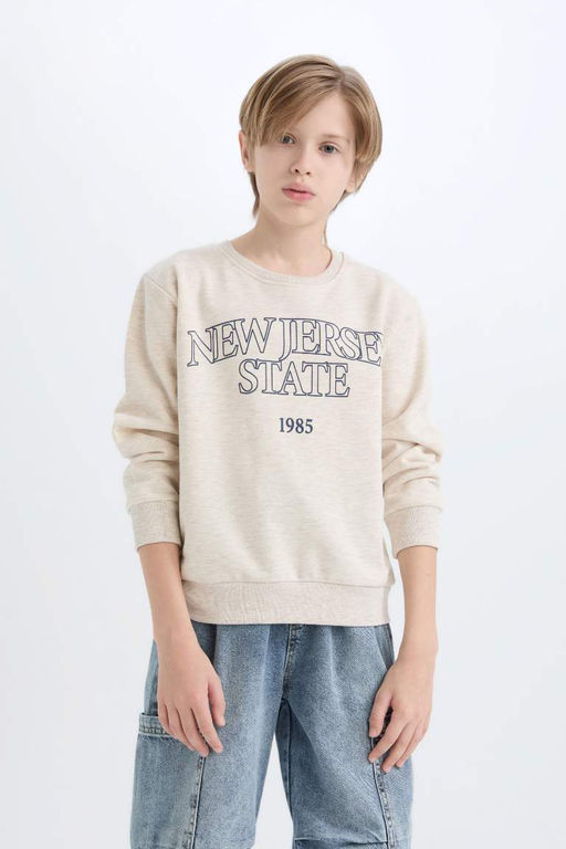 Толстовка обычного кроя с принтом для мальчиков с круглым вырезом - Defacto фото 3