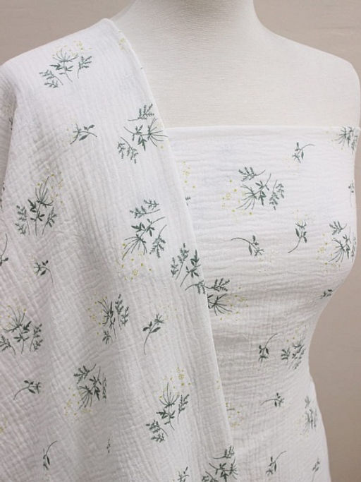 Муслин двухслойный с эф.жатости Веточки ромашки на белом, ВИД2, ш.1.4м, хлопок-100%, 120гр/м.кв - Купава фото 3