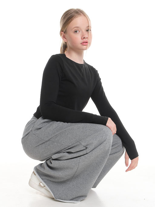 Лонгслив трикотажный спортивный с вырезом для пальца 22-7695 черный - Mini maxi фото 23