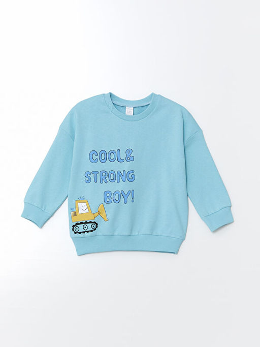 Bisiklet Yaka Bask?l? Erkek Bebek Sweatshirt