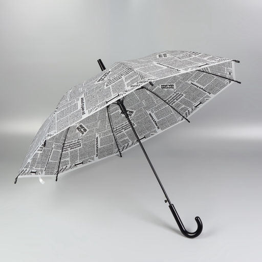 Зонт - трость полуавтоматический «Газета», 8 спиц, R=47/54 см, d=94 см, серый