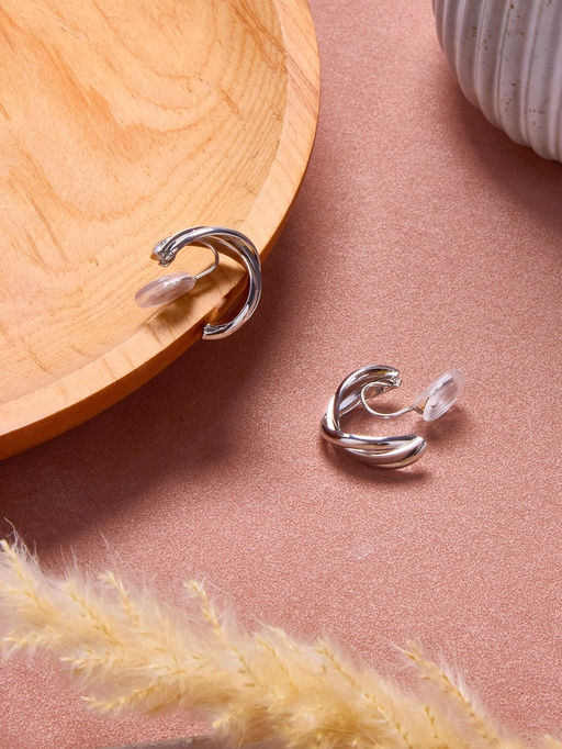 Серьги клипсы для ушей QF «Тренд», полукруг, цвет серебро