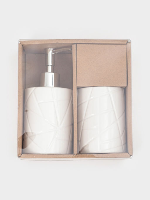 Набор для ванной Fantasy, 2 предмета, дозатор для мыла, стакан, белый