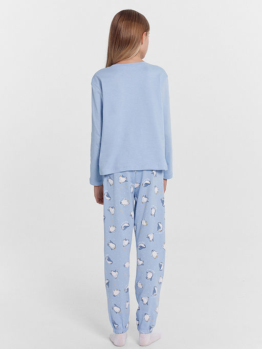 Пижама для девочек голубая с принтом пингвины - Mark formelle фото 3