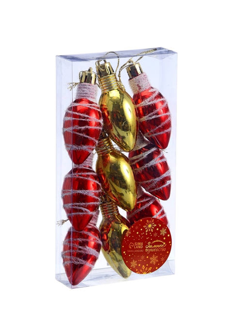 Ёлочная игрушка "Лампочка - полосы" (набор 9 шт.) 3×6 см, МИКС