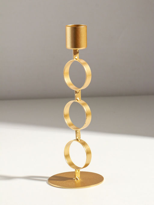Подсвечник металл на 1 свечу "Три кольца" d=2,5 см золото 7,5х7,5х21 см
