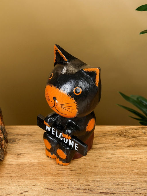 Сувенир «Кот с табличкой WELCOME», 10×7×16 см, дерево, чёрно-рыжий