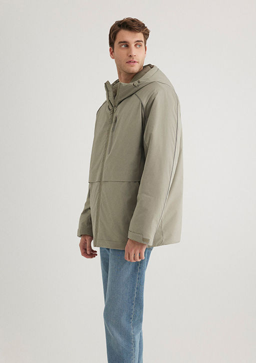 Kapusonlu Haki Ceket - Mavi фото 3