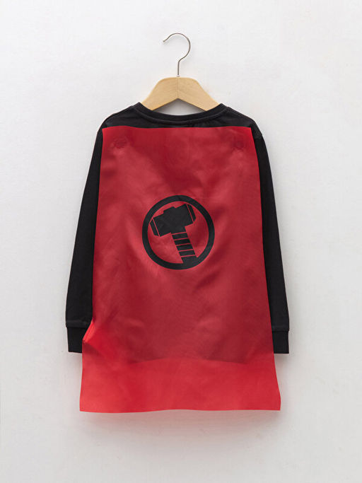 Bisiklet Yaka Thor Bask?l? Uzun Kollu Erkek ?ocuk Sweatshirt ve Pelerin - Waikiki фото 2