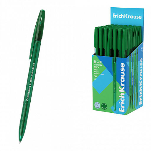 Цена за 12 шт. Набор из 4 ручек шариковых ErichKrause R-301 Stick Original 1.0, цвет чернил: синий, черный, красный, зеленый (в пакете)