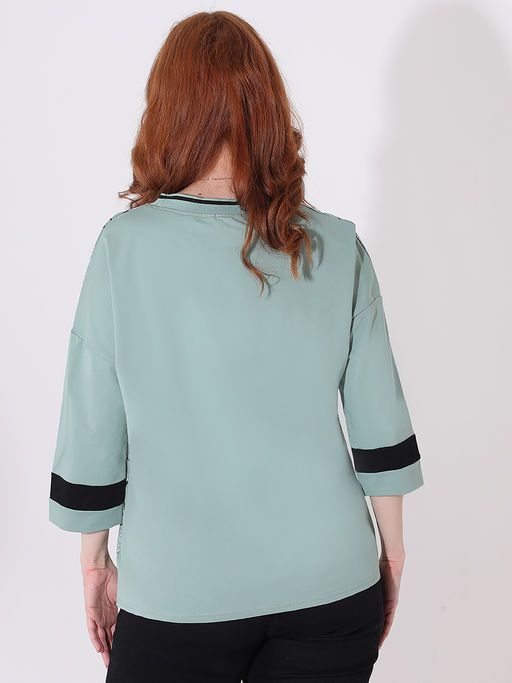 Блузка мятная цветы бусины стразы - Almond фото 3