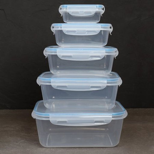 Салатник 5 штук прямоугольный с крышками / 805-5 /уп 36/ 170, 500, 900, 1600, 2500 мл - Галеонтрейд фото 3