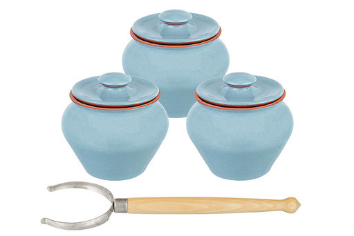 Набор 3-х горшков 600 мл 12,5*12,5*12 см "TerraCotta" с ухватом голубой