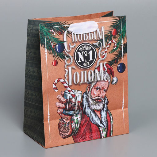 Пакет крафтовый вертикальный 100% Man, MS 18 23 10 см - Дарите счастье фото 3