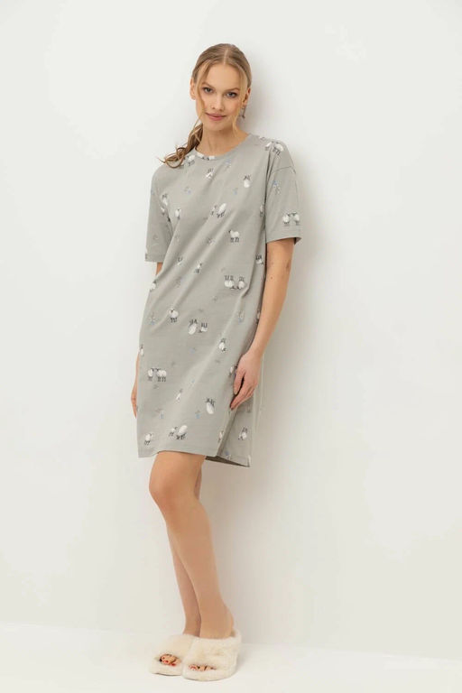 Е 10059/пыльно-оливковый,овечки на лугу сорочка ночная жен