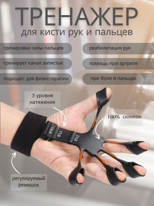 Тренажер для пальцев, экспандер кистевой регулируемый (3229) Серый