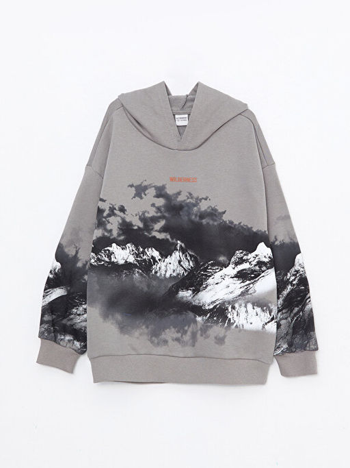 Kap??onlu Bask?l? Uzun Kollu Erkek ?ocuk Sweatshirt ve E?ofman Alt? - Waikiki фото 2