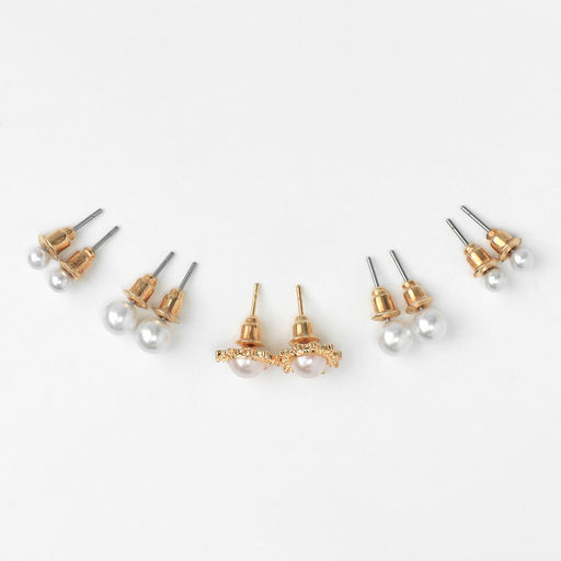 Набор 6 предметов: серьги 5 пар, 1 браслет Жемчужное солнце, белый в золоте - Qf фото 9