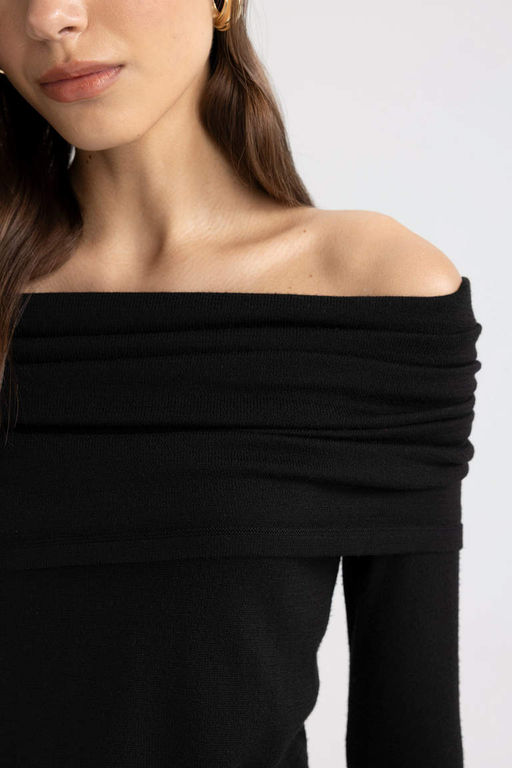 Приталенный свитер с открытыми плечами - Defacto фото 5